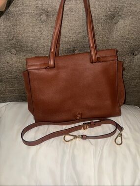 Cole Haan Chestnut Leather Shoulder Tote with Detachable Strap